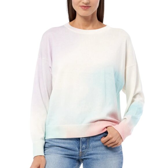 360 Cashmere Long Sleeve Pastel Pink Blue Palm Tree Crewneck Sweater Sz S - Picture 1 of 11